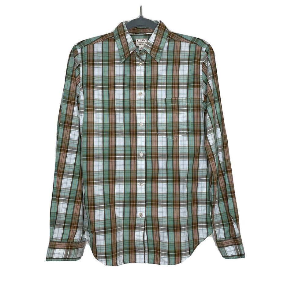 Filson Womens Hyland Shirt Plaid Button Down Shirt Ivory Clay Mint Size S NWT